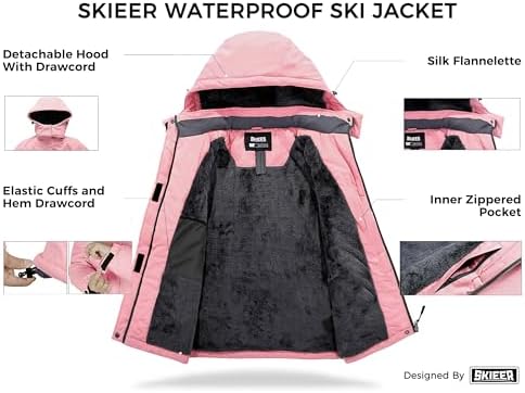 Women's Ski Jacket Waterproof Windproof Warm Hooded Winter Coat Snow