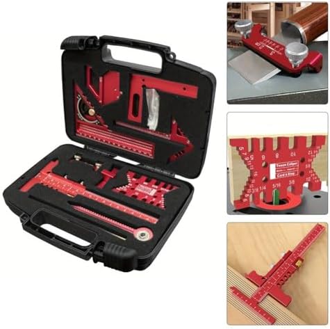 Aluminium Woodwork Measuring and Scribing Tool Set - 9 Piece Precision Kit for Carpentry and DIY Projects with Storage Box(10 Pieces.)