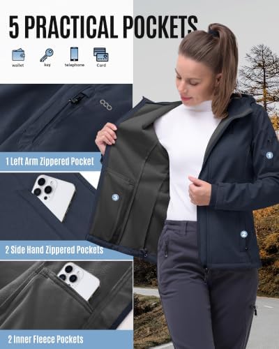 33,000ft Women's Softshell Jacket Waterproof Hooded Fleece Lined Rain Coat