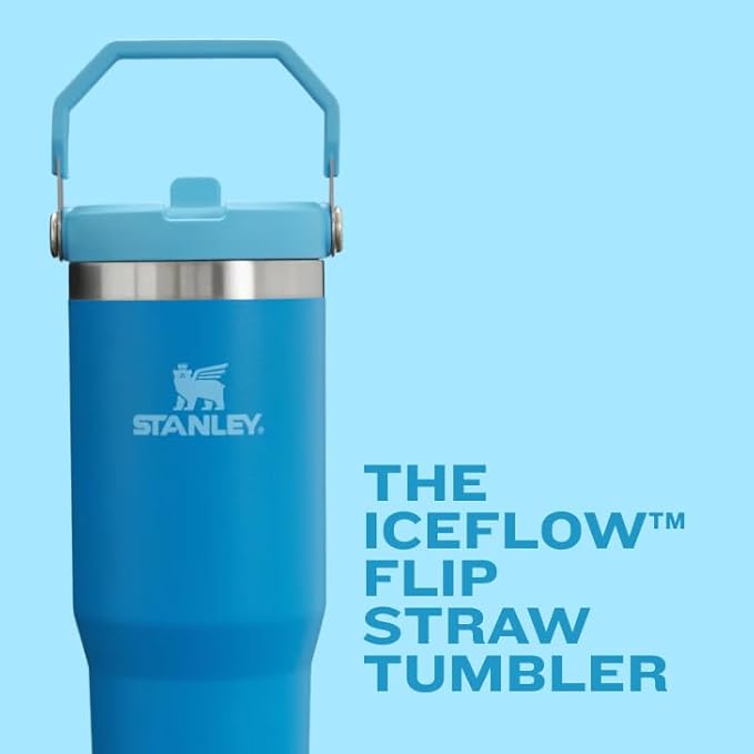 Stanley IceFlow フリップストロースタンブラー ハンドル付き 20オンス | ツイストオンリッドとフリップアップストロー | 漏れ防止ウォーターボトル | 保冷ステンレススチール | BPAフリー | ネイビー