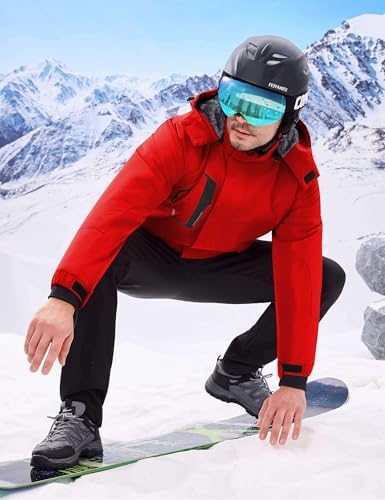 WULFUL Men's Waterproof Ski Jacket Warm Winter Coats Windproof Winter Jackets for Men Fleece Lined Windbreaker with Hood