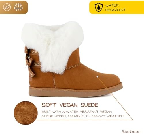 Juicy Couture Women's Slip On Winter Snow Boots Warm & Insulated Fur Lining Comfortable Fashion Booties