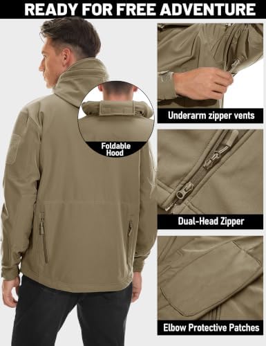 TACVASEN Men's Fleece Softshell Jacket Waterproof Winter Tactical Hooded