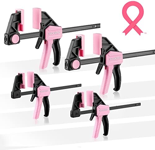WORKPRO 4-Piece Mini Bar Clamps, 6"(2) & 4-1/2"(2) Wood Clamps, Pink Ribbon