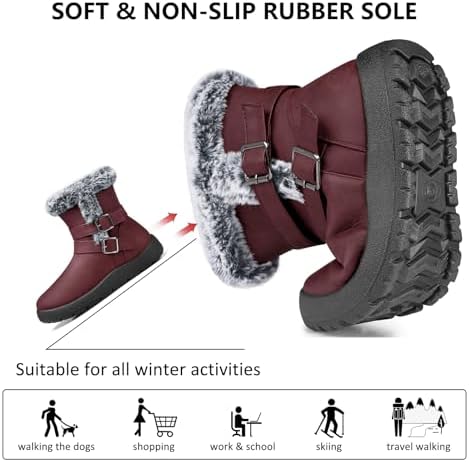 TEMOFON Women Snow Boots Waterproof: Fur Lined Warm Winter Ankle Booties