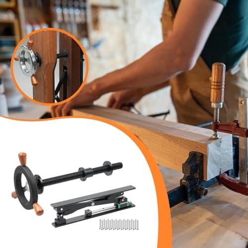 Bench Screw Leg Vise, Workbench Inertia Leg Clamps with Handwheel & Parallel X-Bracket, Stainless Steel Screws, Heavy Duty Woodworking Table Vise Clamps Set for DIY Accessories (Black)