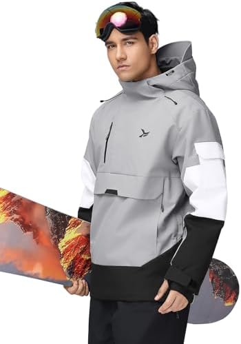 Men's Ski Jacket Snowboard Snow Coat Waterproof Insulated Winter Warm Loose Fit Pullover Hoodie