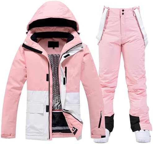 Women's Ski Jackets and Bib Pants Set Windproof Waterproof Insulated Snowsuit