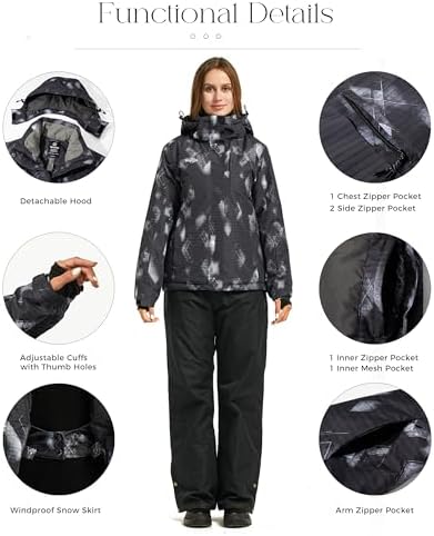 Wantdo Women's Waterproof Ski Jacket Colorful Printed Fully Taped Seams Rain Coat Warm Winter Parka