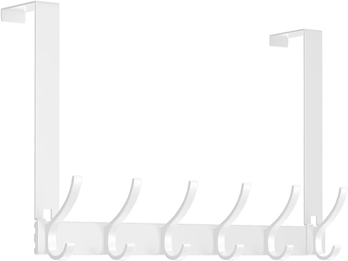 Over The Door Hooks - NO NAIL over door hanger holder,NO ASSEMBLY REQUIRED large over the door towel rack with 12 hooks, heavy duty hooks for bathroom,bedroom,kitchen,hanging towels,coats (White)