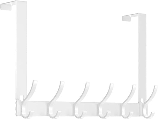 Over The Door Hooks - NO NAIL over door hanger holder,NO ASSEMBLY REQUIRED large over the door towel rack with 12 hooks, heavy duty hooks for bathroom,bedroom,kitchen,hanging towels,coats (White)