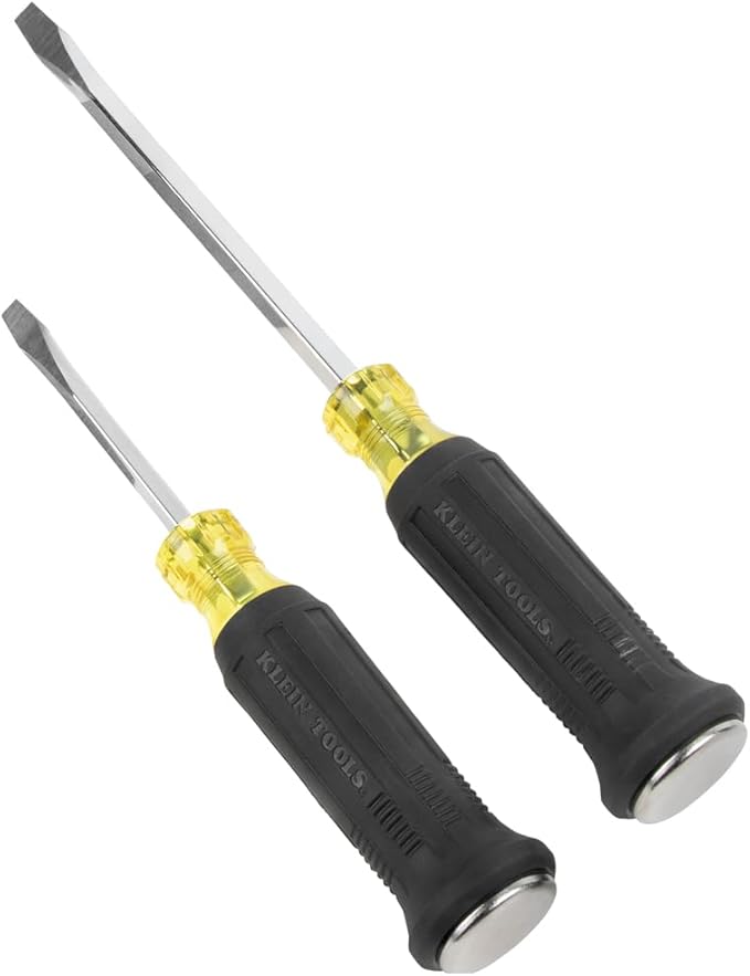 Klein Tools 85442DD Screwdriver Set, Demolition Screwdriver, 1/4-Inch and 5/16-Inch Keystone Tips with Plated Metal Strike Cap, 2-Piece