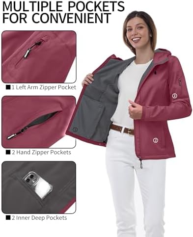 Outdoor Ventures Women's Softshell Jacket Fleece Lined Waterproof Rain Coat