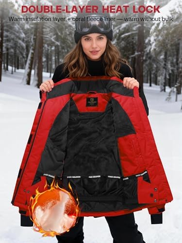 FREE SOLDIER Women's Waterproof Ski Snow Jacket Warm Fleece Lined Winter Rain Jacket with Hood Fully Taped Seams