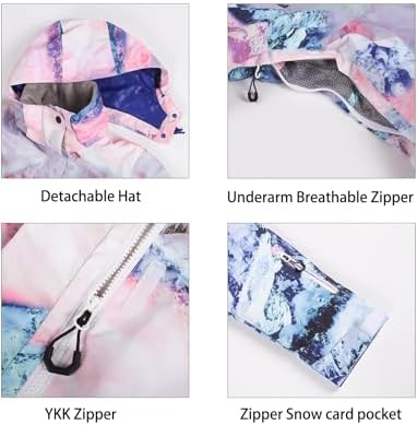 Womens Ski Jacket Pants Set Waterproof Snowboard Snow Pants Hooded