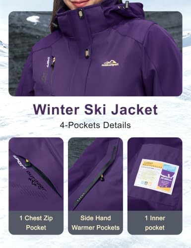 MAGCOMSEN Women's 3-in-1 Winter Coats Snow Ski Jacket Waterproof Windproof Fleece Lined Winter Jacket Parka
