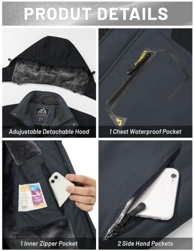 MAGCOMSEN Men's Winter Coats Water Resistant Ski Snow Jacket Warm Fleece Jacket Parka Raincoats With Hood Multi-Pockets