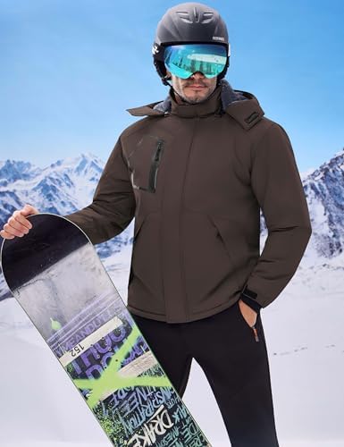 WULFUL Men's Waterproof Ski Jacket Warm Winter Coats Windproof Winter Jackets for Men Fleece Lined Windbreaker with Hood