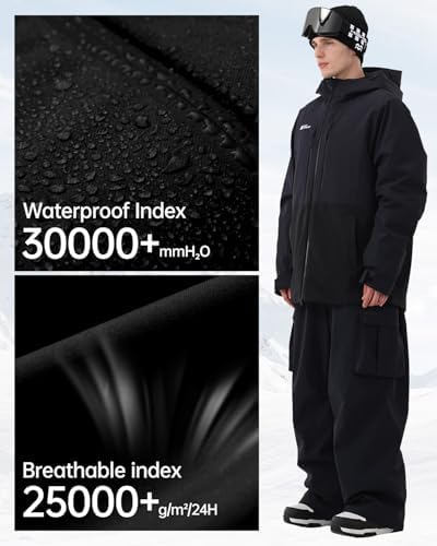 Mens Snowboard Jacket 3L Baggy Ski Coat with Hood