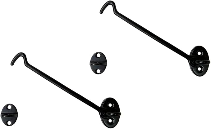 QCAA Heavier Duty Brass Door Hook Latch & Eye, 6", Matte Black, 2 Pack, Made in Taiwan