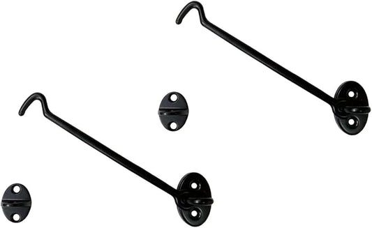 QCAA Heavier Duty Brass Door Hook Latch & Eye, 6", Matte Black, 2 Pack, Made in Taiwan