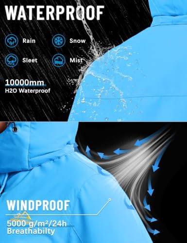 TACVASEN Women's Waterproof Winter Jacket Ski Hooded Insulated Jacket Fleece Warm Snow Outdoor Rain Windbreaker