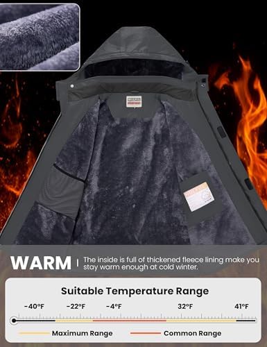 WULFUL Men's Waterproof Ski Jacket Warm Winter Coats Windproof Winter Jackets for Men Fleece Lined Windbreaker with Hood