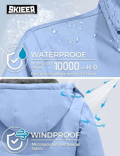 Women's Ski Jacket Waterproof Windproof Warm Hooded Winter Coat Snow