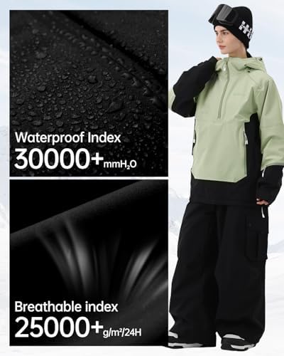 Womens Snowboard Jacket 3L Baggy Anorak Ski Pullover Hoodie