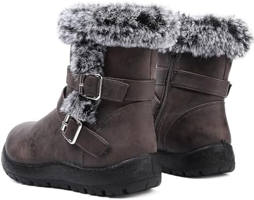 Womens Snow Boots Leather Winter Warm Boots Platform Ankle Booties
