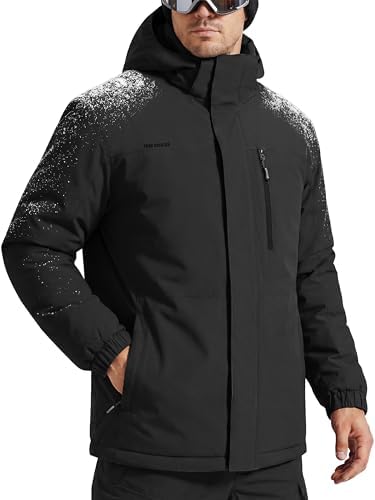 FREE SOLDIER Men's Warm Winter Fleece Lined Ski Snow Jacket with Hood