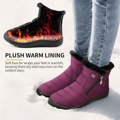 HARENCE Snow Boots for Women Winter Boot with Comfortable Warm Fur Lined Ankle Booties Outdoor Slip On Waterproof Short Boots