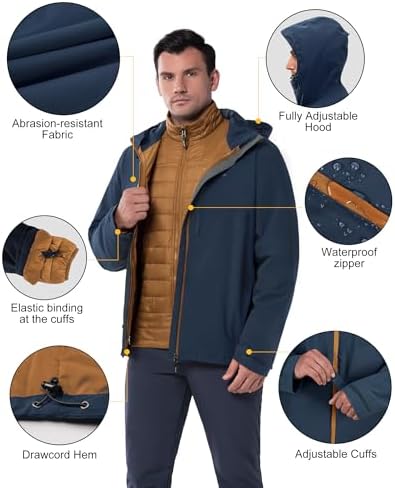 33,000ft Men's Hooded Waterproof 3 in 1 Snow Ski Jacket Winter Puffer Coat