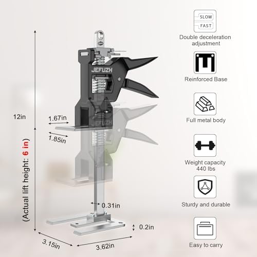 Labor Saving Arm Jack 2 Pack, 12 Inch Furniture Lifter with 440LB Capacity, Precise Descent Control for Slow/Fast Lifting, Furniture Jack for Door Positioning, Wall Tile Leveling, Sofa Moving