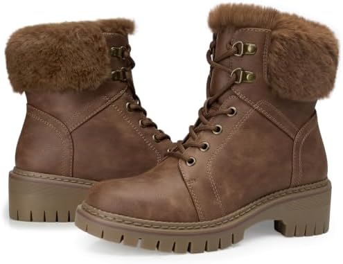 TEMOFON Ankle Boots for Women Winter: Comfortable Lace-up Combat Boot Warm