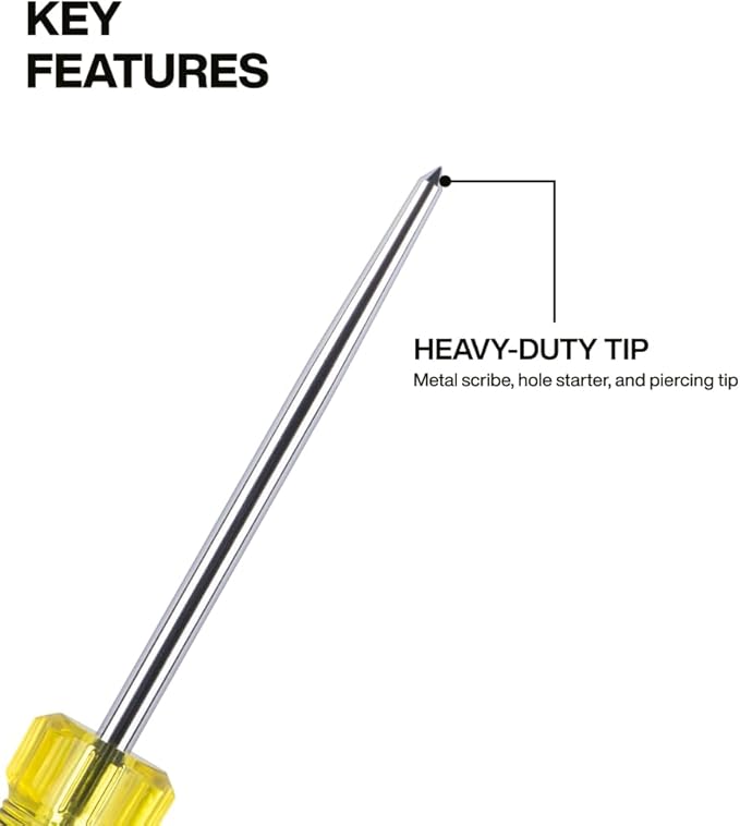 Klein Tools 6504DD Demolition Scratch Awl, Steel Tip-to-Cap Construction, Cushion-Grip Handle, Oversized Strike Cap, Piercing and Scribing Tool