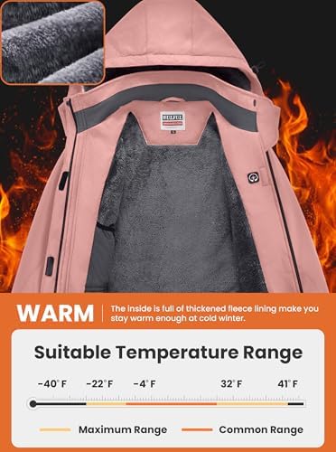 WULFUL Women's Waterproof Ski Jacket Warm Winter Coats Windproof Winter Jackets for Women Fleece Lined Windbreaker with Hood