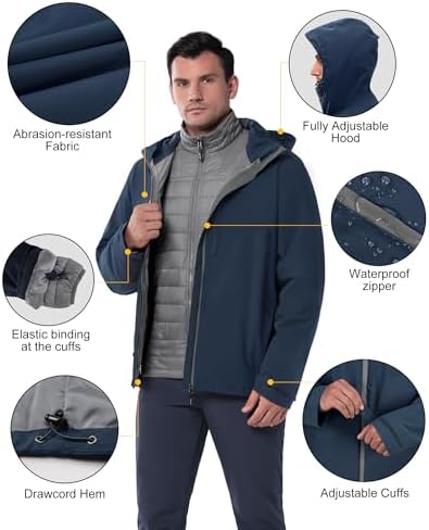 33,000ft Men's Hooded Waterproof 3 in 1 Snow Ski Jacket Winter Puffer Coat
