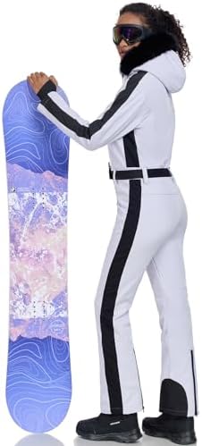 Women's Ski Suit One Piece Snowsuits Snowboard Ski Outfit Faux Fur Collar Slim Jumpsuit Jacket Insulated Windproof