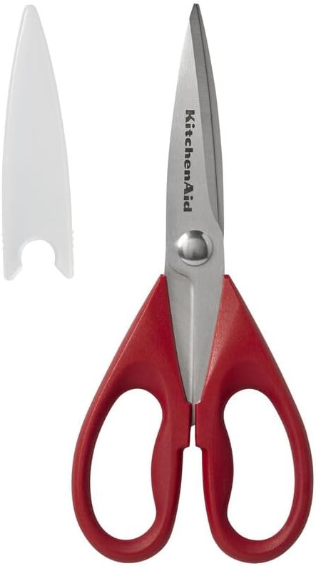 KitchenAid オールパーパスキッチンバサミ 保護シース付き 高耐久ステンレススチール製ハサミ 食洗機対応 ソフトグリップ快適ハンドル 8.72インチ レッド