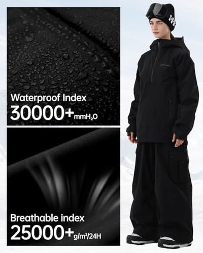 Womens Snowboard Jacket 3L Baggy Anorak Ski Pullover Hoodie