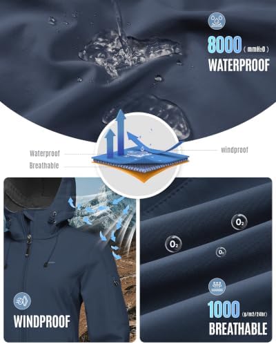33,000ft Women's Softshell Jacket Waterproof Hooded Fleece Lined Rain Coat