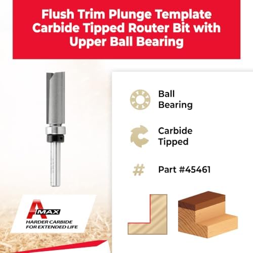 Amana Tool - 45461 Carbide Tipped Flush Trim Plunge Template 1/2 Dia x 1-1/4 x 1/4" Sh