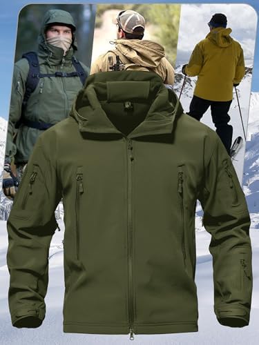 TACVASEN Men's Fleece Softshell Jacket Waterproof Winter Tactical Hooded