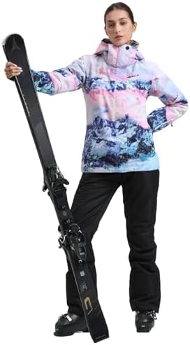 Womens Ski Jacket Pants Set Waterproof Snowboard Snow Pants Hooded