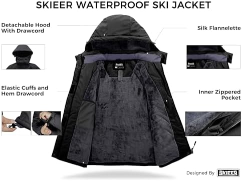 Women's Ski Jacket Waterproof Windproof Warm Hooded Winter Coat Snow