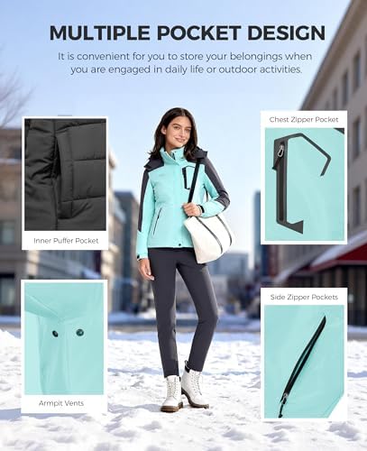 wantdo Women's 3 in 1 Ski Jacket Waterproof Winter Coat Snowboard Jackets