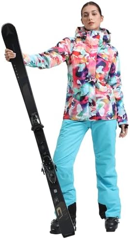 Womens Ski Jacket Pants Set Waterproof Snowboard Snow Pants Hooded