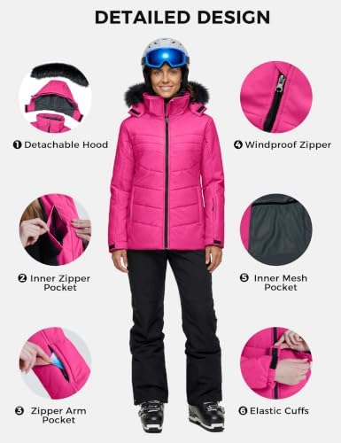 Women's Ski Jacket Waterproof Warm Puffer Thick Hooded Winter Coat