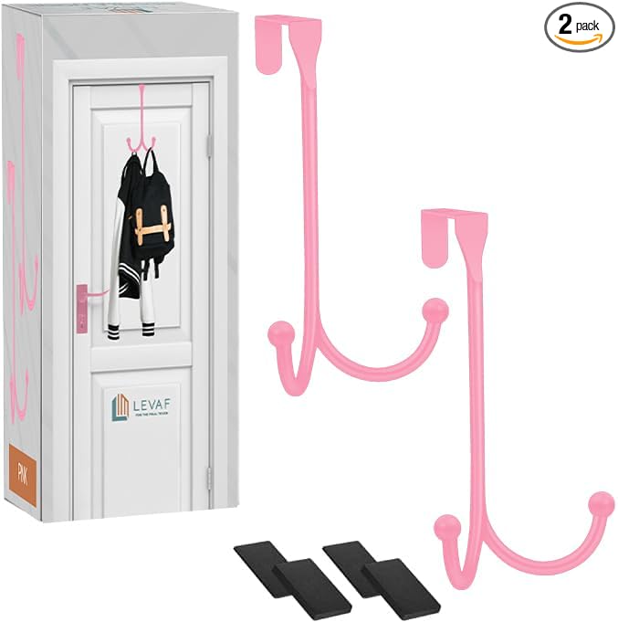 2-Pack Over The Door Hooks - with 2 Hang Heads & Snug Fit Pads Heavy Duty Hook for Hanging Coats, Towels, Caps & Robes - Elegant Matt Finish - No Drill Hanger Organizer - White